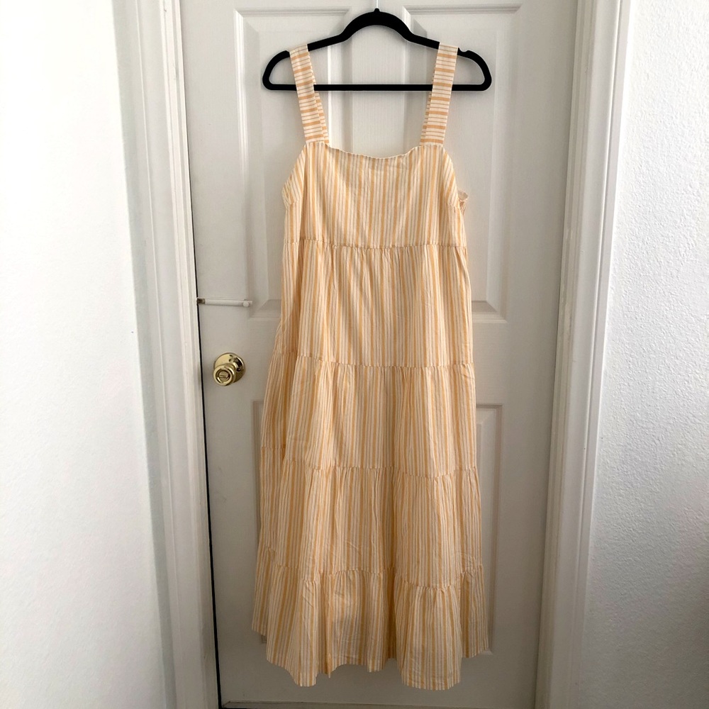 Madewell Striped Button-Back Tiered Midi Dress